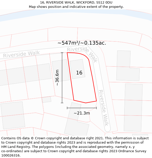 16, RIVERSIDE WALK, WICKFORD, SS12 0DU: Plot and title map