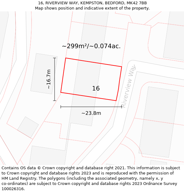 16, RIVERVIEW WAY, KEMPSTON, BEDFORD, MK42 7BB: Plot and title map