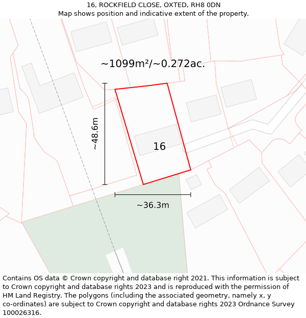 16, ROCKFIELD CLOSE, OXTED, RH8 0DN: Plot and title map