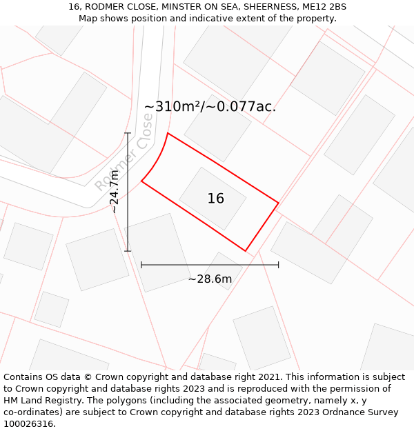 16, RODMER CLOSE, MINSTER ON SEA, SHEERNESS, ME12 2BS: Plot and title map