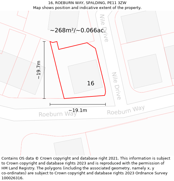 16, ROEBURN WAY, SPALDING, PE11 3ZW: Plot and title map