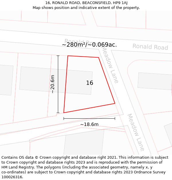 16, RONALD ROAD, BEACONSFIELD, HP9 1AJ: Plot and title map