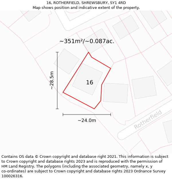 16, ROTHERFIELD, SHREWSBURY, SY1 4RD: Plot and title map