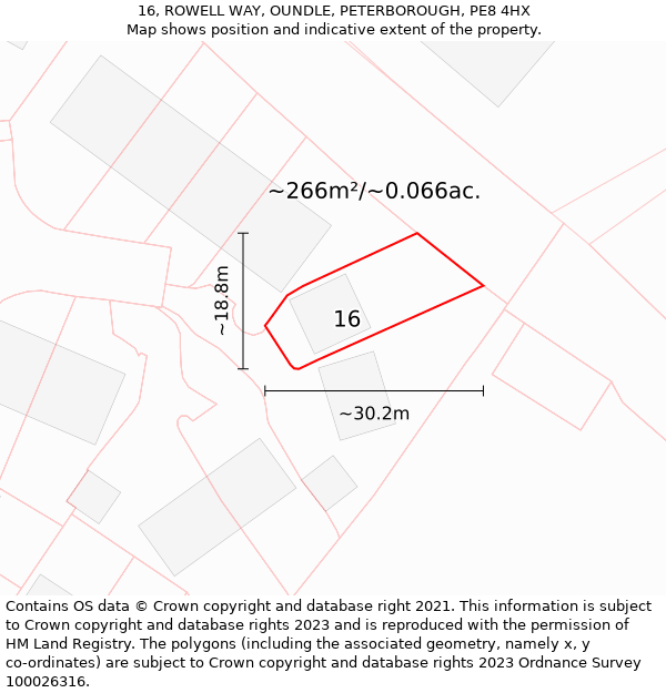 16, ROWELL WAY, OUNDLE, PETERBOROUGH, PE8 4HX: Plot and title map