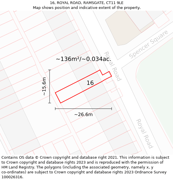 16, ROYAL ROAD, RAMSGATE, CT11 9LE: Plot and title map