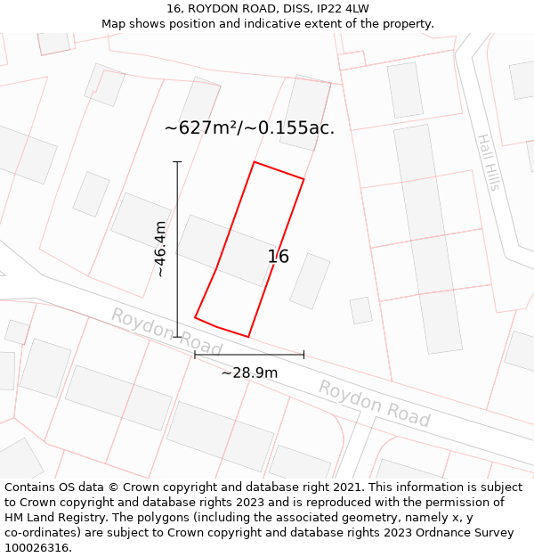 16, ROYDON ROAD, DISS, IP22 4LW: Plot and title map