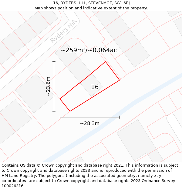 16, RYDERS HILL, STEVENAGE, SG1 6BJ: Plot and title map