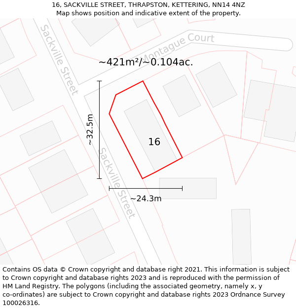 16, SACKVILLE STREET, THRAPSTON, KETTERING, NN14 4NZ: Plot and title map