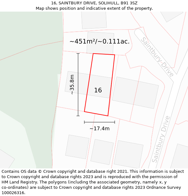 16, SAINTBURY DRIVE, SOLIHULL, B91 3SZ: Plot and title map