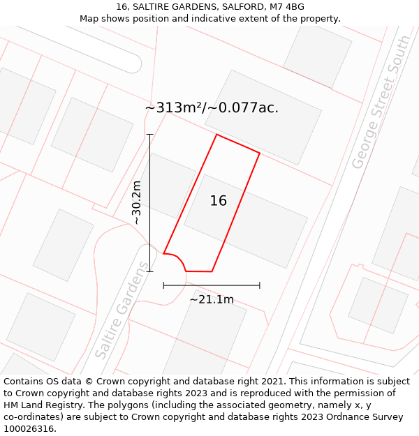 16, SALTIRE GARDENS, SALFORD, M7 4BG: Plot and title map