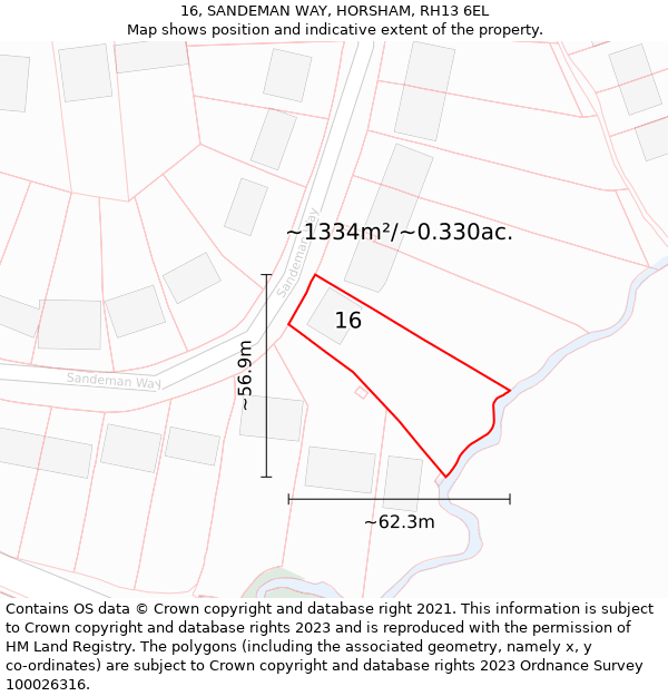 16, SANDEMAN WAY, HORSHAM, RH13 6EL: Plot and title map