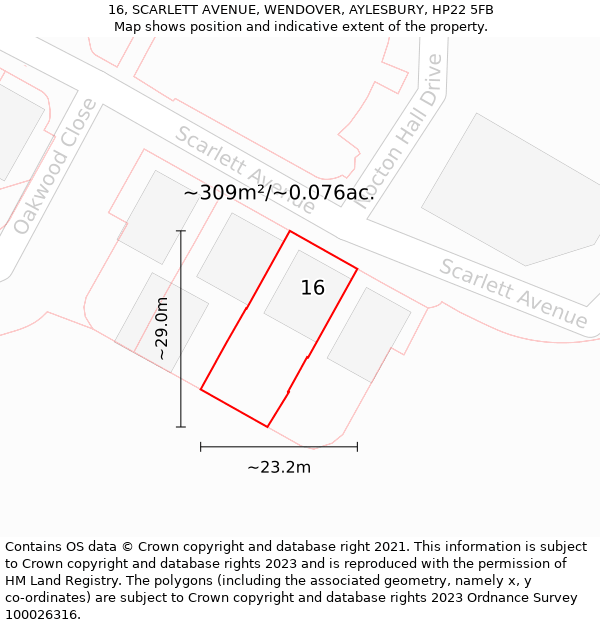 16, SCARLETT AVENUE, WENDOVER, AYLESBURY, HP22 5FB: Plot and title map