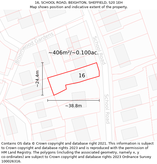 16, SCHOOL ROAD, BEIGHTON, SHEFFIELD, S20 1EH: Plot and title map
