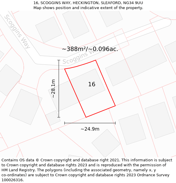 16, SCOGGINS WAY, HECKINGTON, SLEAFORD, NG34 9UU: Plot and title map