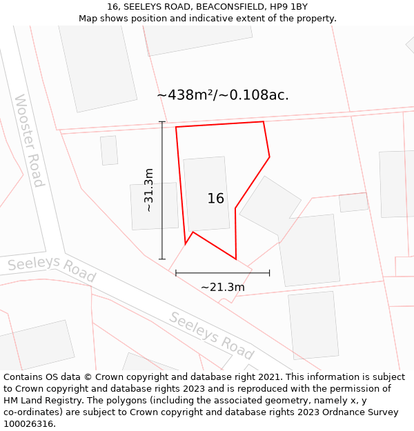 16, SEELEYS ROAD, BEACONSFIELD, HP9 1BY: Plot and title map