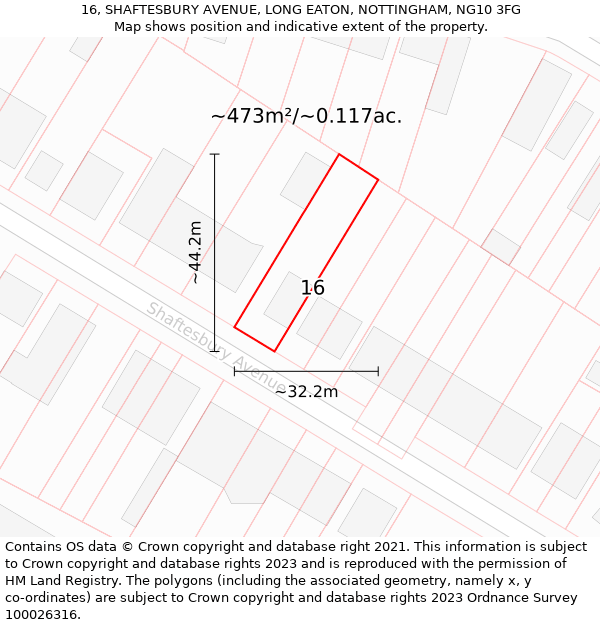 16, SHAFTESBURY AVENUE, LONG EATON, NOTTINGHAM, NG10 3FG: Plot and title map