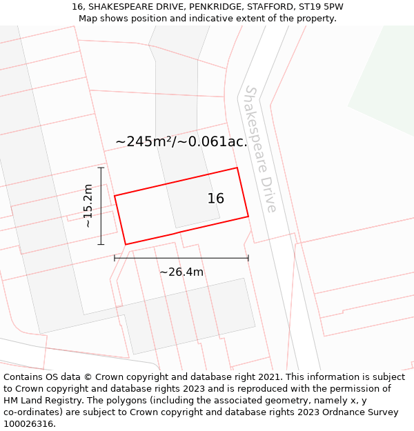 16, SHAKESPEARE DRIVE, PENKRIDGE, STAFFORD, ST19 5PW: Plot and title map