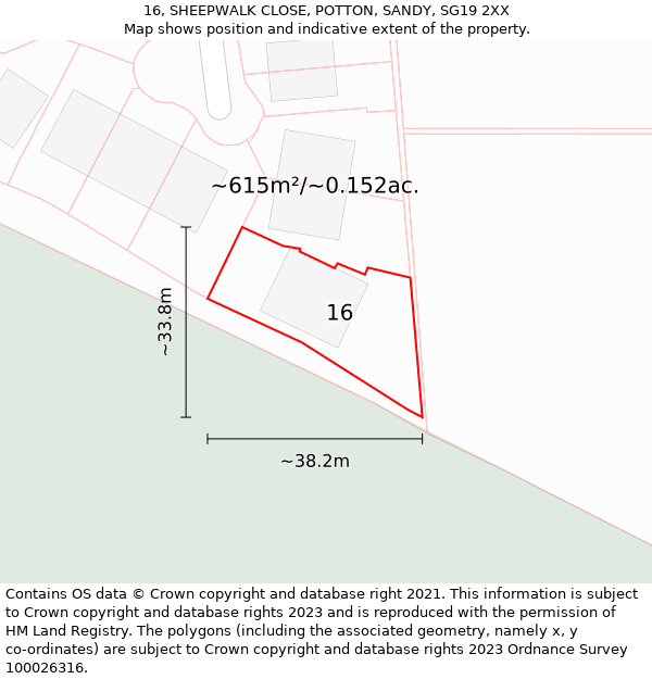 16, SHEEPWALK CLOSE, POTTON, SANDY, SG19 2XX: Plot and title map