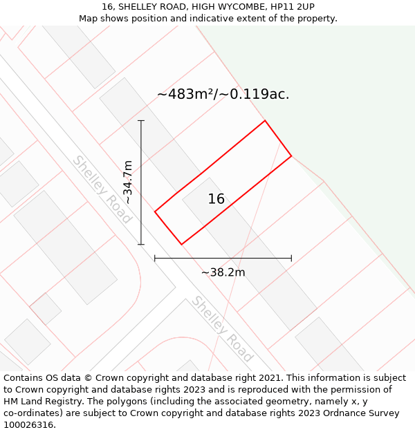 16, SHELLEY ROAD, HIGH WYCOMBE, HP11 2UP: Plot and title map