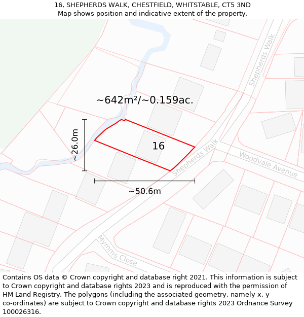 16, SHEPHERDS WALK, CHESTFIELD, WHITSTABLE, CT5 3ND: Plot and title map