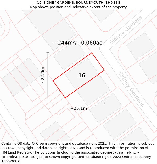 16, SIDNEY GARDENS, BOURNEMOUTH, BH9 3SG: Plot and title map