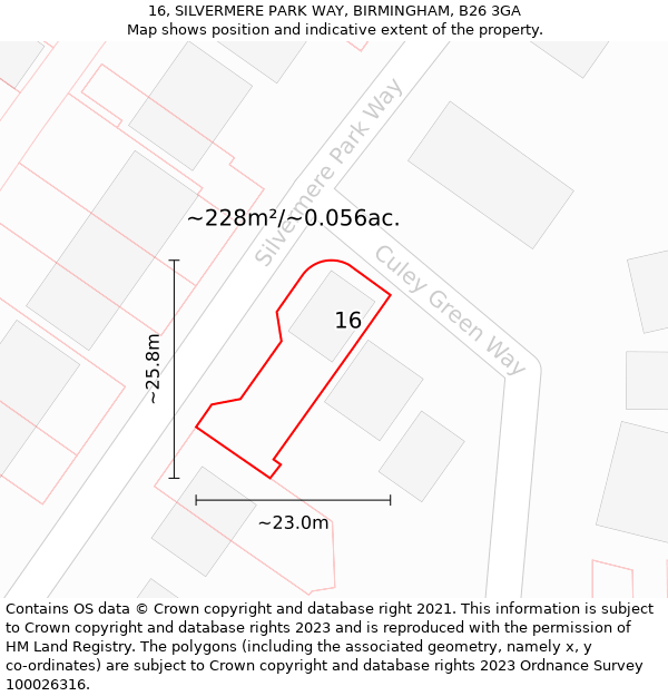 16, SILVERMERE PARK WAY, BIRMINGHAM, B26 3GA: Plot and title map