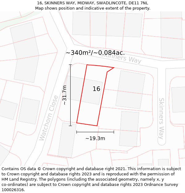 16, SKINNERS WAY, MIDWAY, SWADLINCOTE, DE11 7NL: Plot and title map