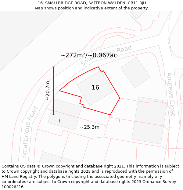 16, SMALLBRIDGE ROAD, SAFFRON WALDEN, CB11 3JH: Plot and title map