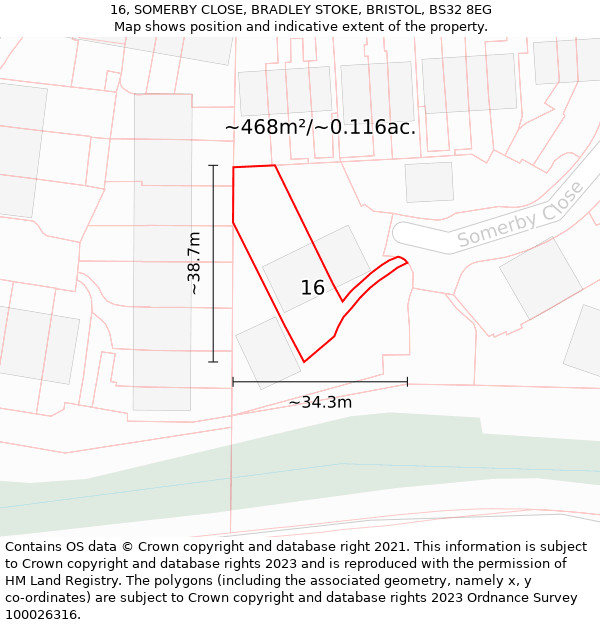 16, SOMERBY CLOSE, BRADLEY STOKE, BRISTOL, BS32 8EG: Plot and title map