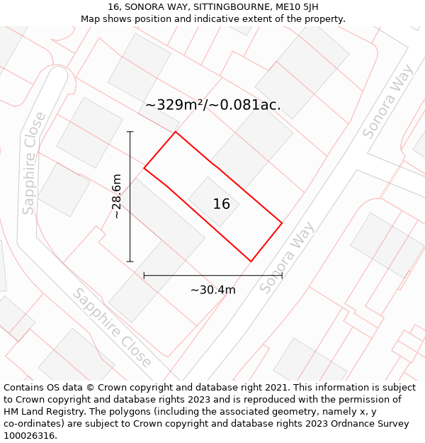 16, SONORA WAY, SITTINGBOURNE, ME10 5JH: Plot and title map