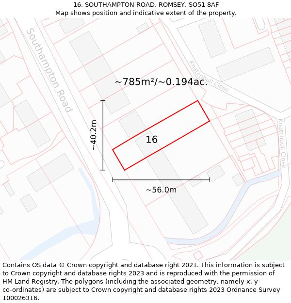 16, SOUTHAMPTON ROAD, ROMSEY, SO51 8AF: Plot and title map