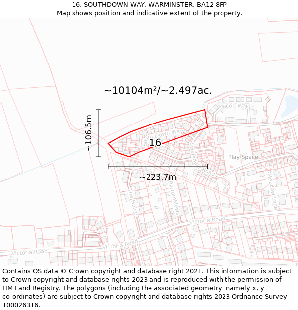 16, SOUTHDOWN WAY, WARMINSTER, BA12 8FP: Plot and title map