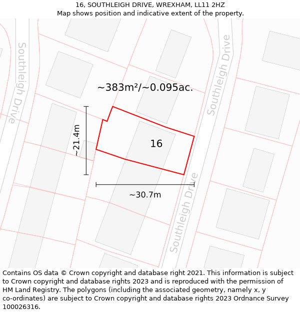 16, SOUTHLEIGH DRIVE, WREXHAM, LL11 2HZ: Plot and title map