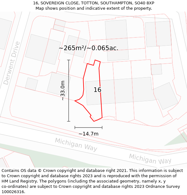 16, SOVEREIGN CLOSE, TOTTON, SOUTHAMPTON, SO40 8XP: Plot and title map