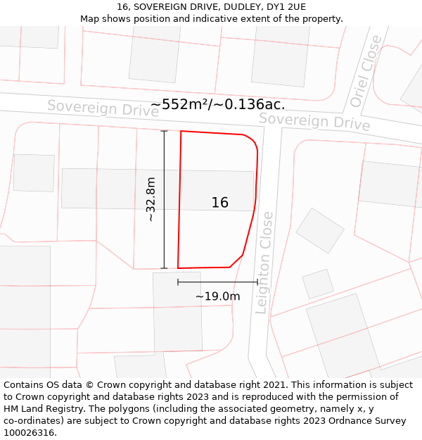 16, SOVEREIGN DRIVE, DUDLEY, DY1 2UE: Plot and title map