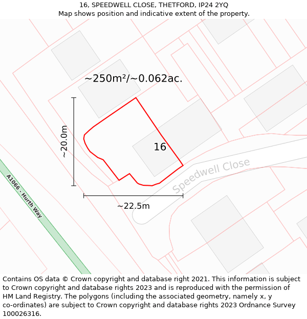 16, SPEEDWELL CLOSE, THETFORD, IP24 2YQ: Plot and title map