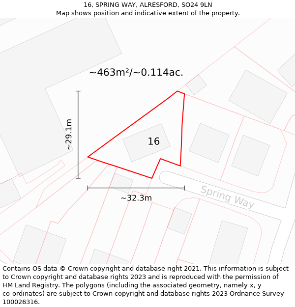 16, SPRING WAY, ALRESFORD, SO24 9LN: Plot and title map