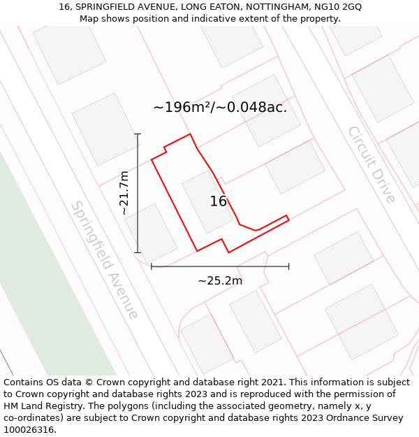 16, SPRINGFIELD AVENUE, LONG EATON, NOTTINGHAM, NG10 2GQ: Plot and title map