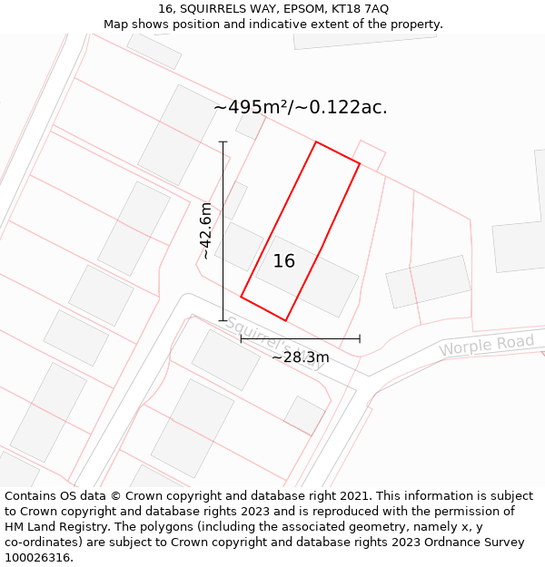 16, SQUIRRELS WAY, EPSOM, KT18 7AQ: Plot and title map