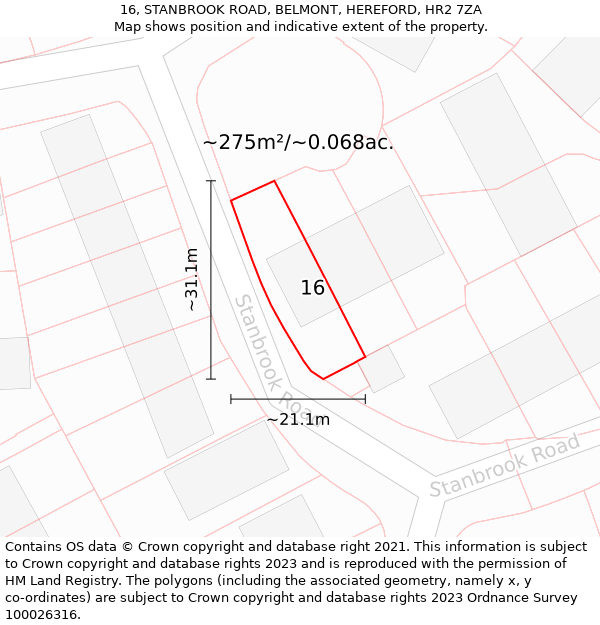 16, STANBROOK ROAD, BELMONT, HEREFORD, HR2 7ZA: Plot and title map