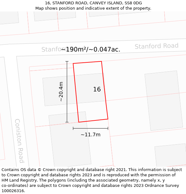 16, STANFORD ROAD, CANVEY ISLAND, SS8 0DG: Plot and title map