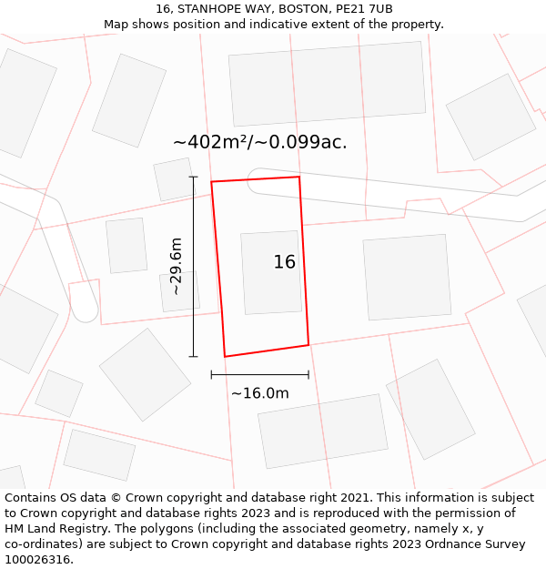 16, STANHOPE WAY, BOSTON, PE21 7UB: Plot and title map