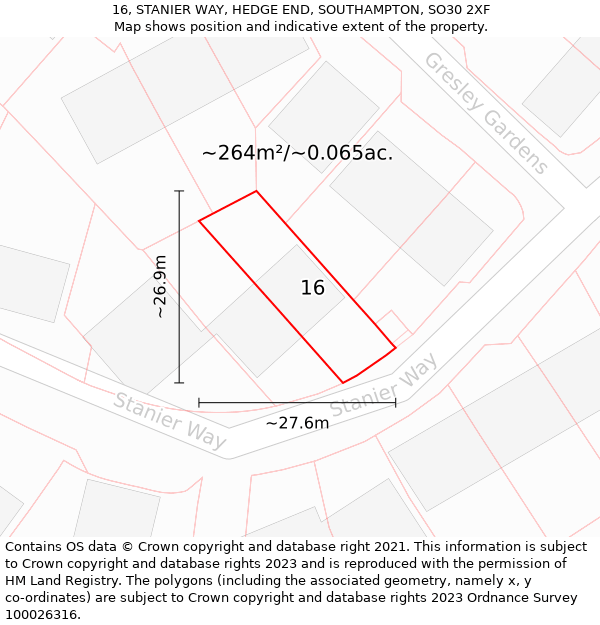 16, STANIER WAY, HEDGE END, SOUTHAMPTON, SO30 2XF: Plot and title map