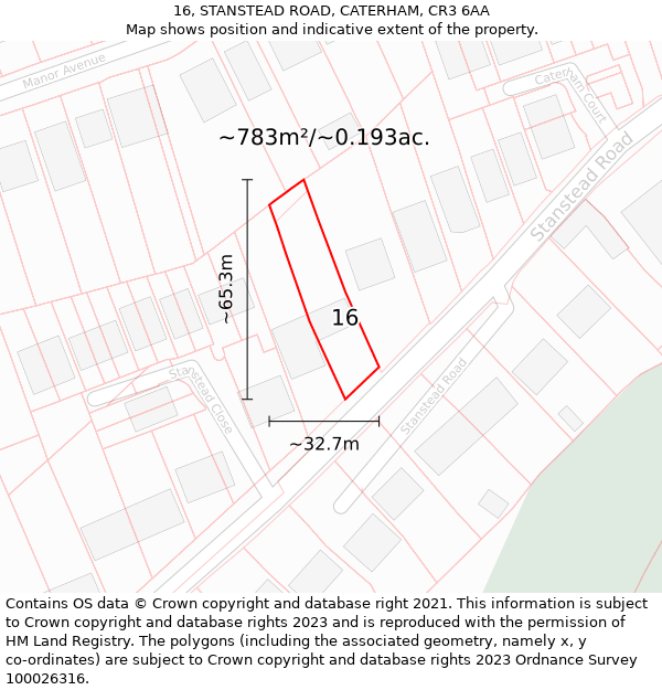16, STANSTEAD ROAD, CATERHAM, CR3 6AA: Plot and title map