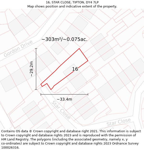 16, STAR CLOSE, TIPTON, DY4 7LP: Plot and title map