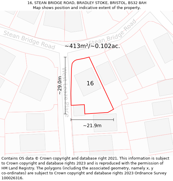 16, STEAN BRIDGE ROAD, BRADLEY STOKE, BRISTOL, BS32 8AH: Plot and title map