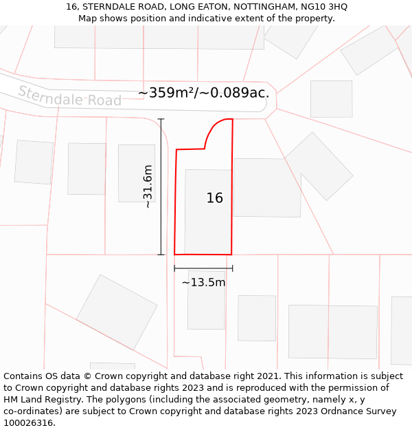 16, STERNDALE ROAD, LONG EATON, NOTTINGHAM, NG10 3HQ: Plot and title map