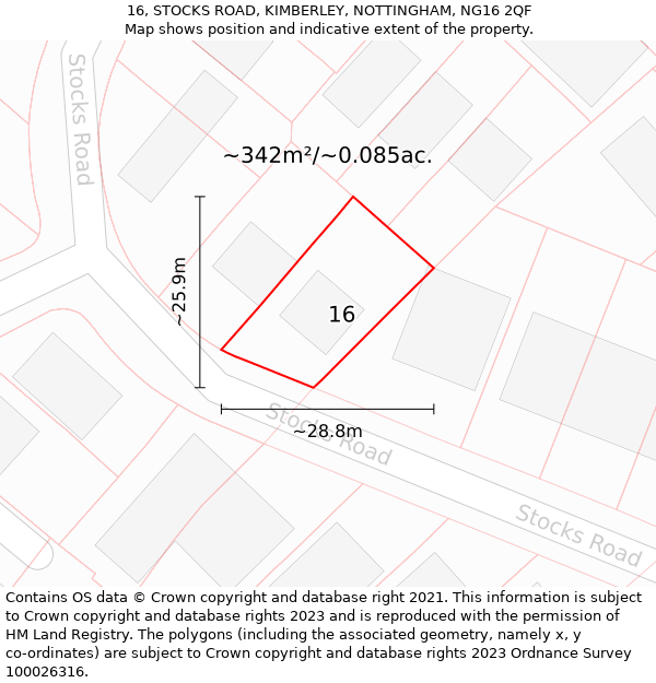 16, STOCKS ROAD, KIMBERLEY, NOTTINGHAM, NG16 2QF: Plot and title map