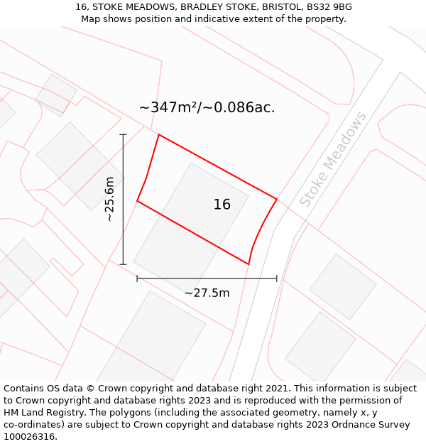 16, STOKE MEADOWS, BRADLEY STOKE, BRISTOL, BS32 9BG: Plot and title map