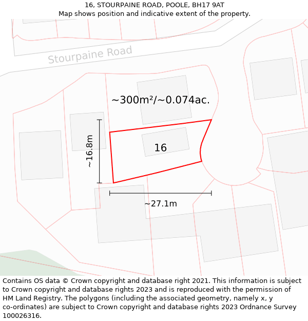 16, STOURPAINE ROAD, POOLE, BH17 9AT: Plot and title map